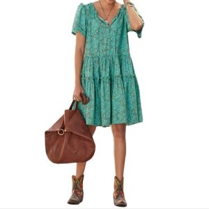 SUNDANCE Liora Poplin Popover Ruffle Tiered Dress with Pockets Boho NEW NWOT